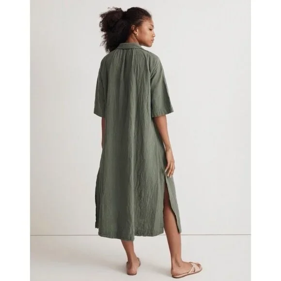Madewell Lightspun Green Cover-Up Maxi Shirt Dress M Gauze Pool Beach Travel - Picture 2 of 10